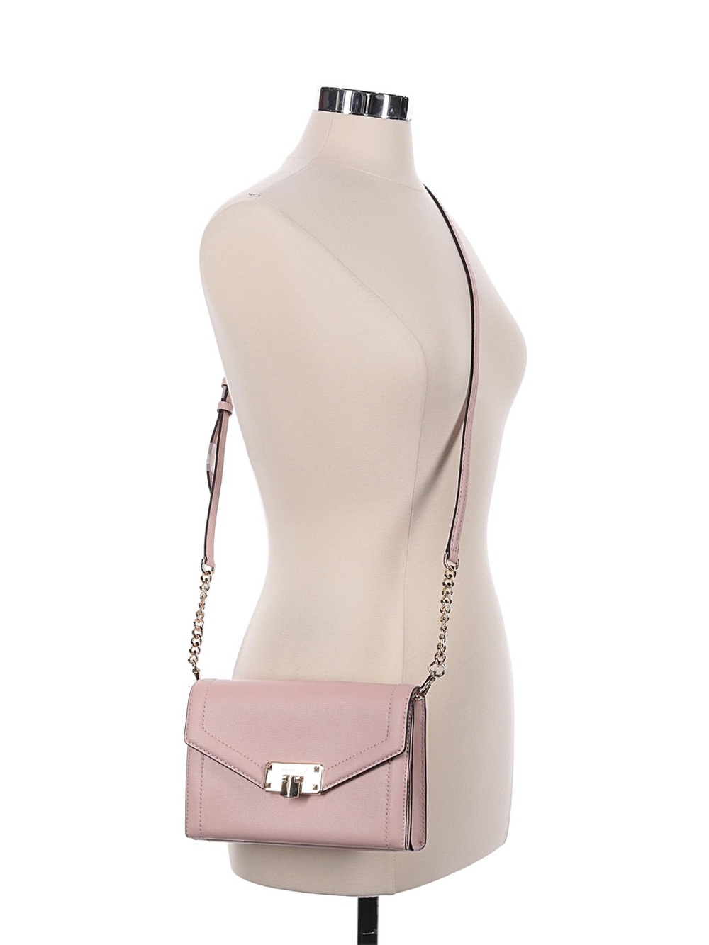 Michael Kors Mauve Leather Envelope Crossbody with Gold Chain